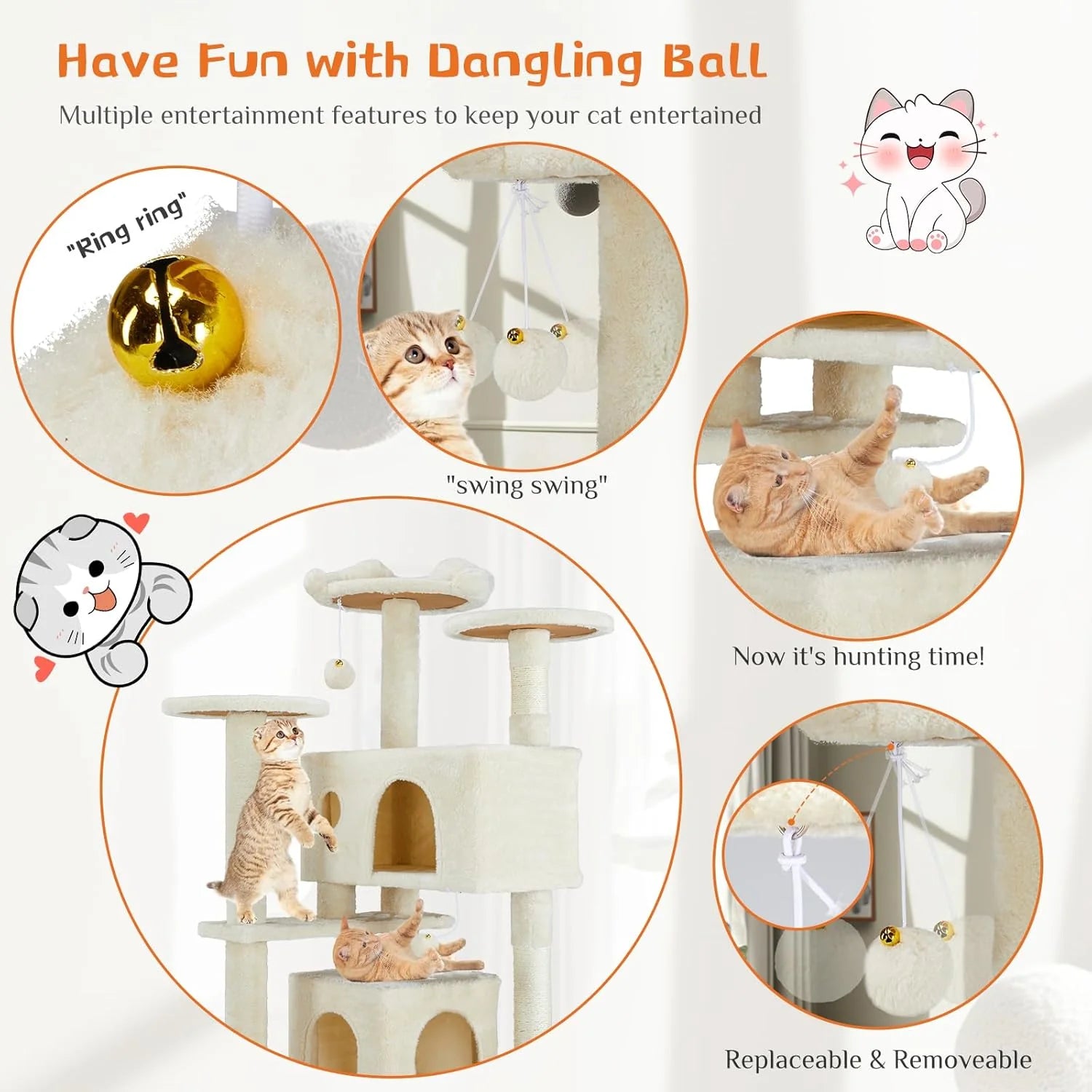 Multi-Level Cat Tree Tower with Scratching Post, Condo & Climbing Ladder – Dove Beige
