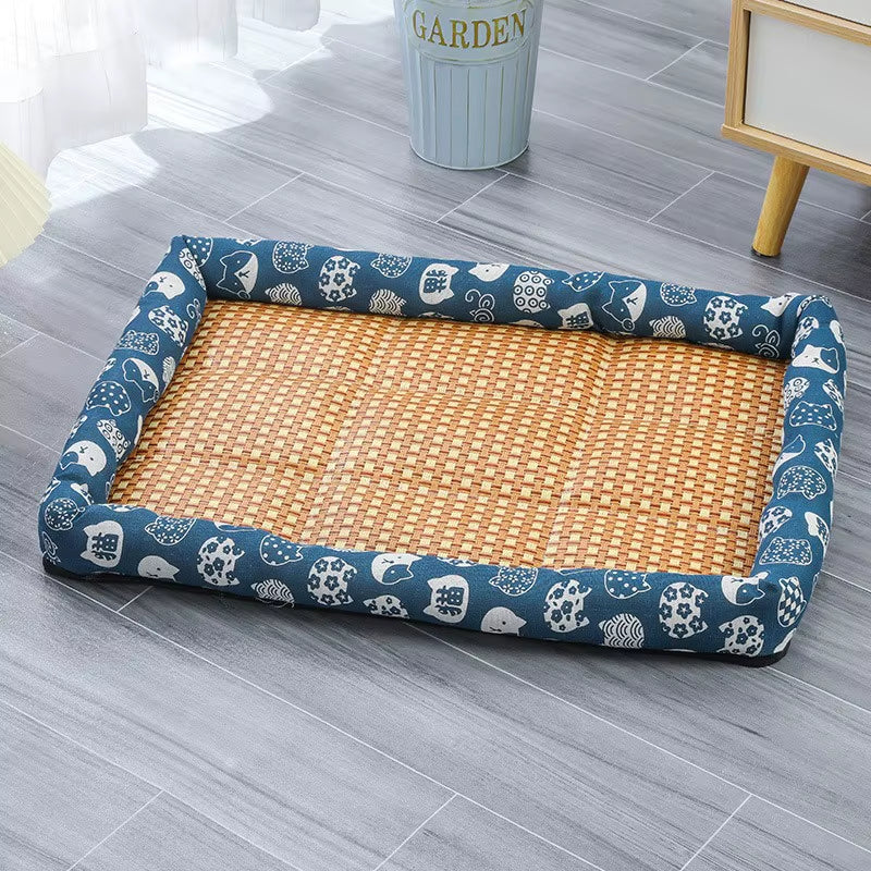 Rattan Woven Pet Cooling Mat & Sofa Bed for Cats & Small Dogs