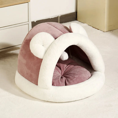 Side view of the self-warming Pet Tent Cave Bed for cats and small dogs