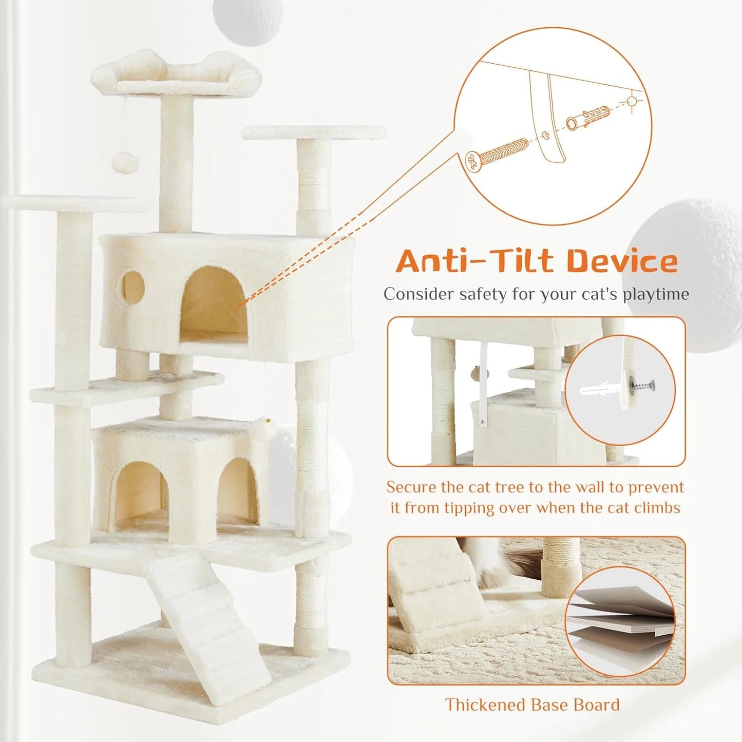 Multi-Level Cat Tree Tower with Scratching Post, Condo & Climbing Ladder – Dove Beige