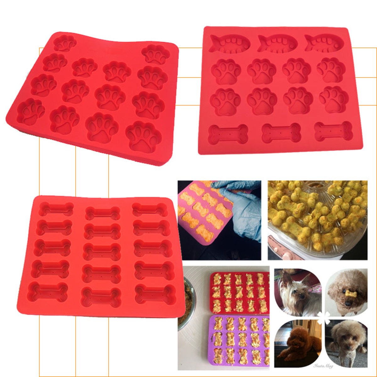 Silicone Dog Treat Mold, Freezer and Oven Safe, Bone and Paw Shapes