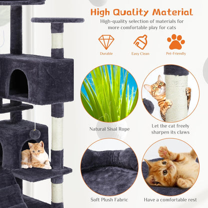 Multi-Level Cat Tree Tower with Scratching Post, Condo & Climbing Ladder – Dove Grey