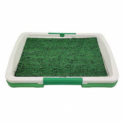 Assembled artificial turf grass patch dog toilet tray on a white background